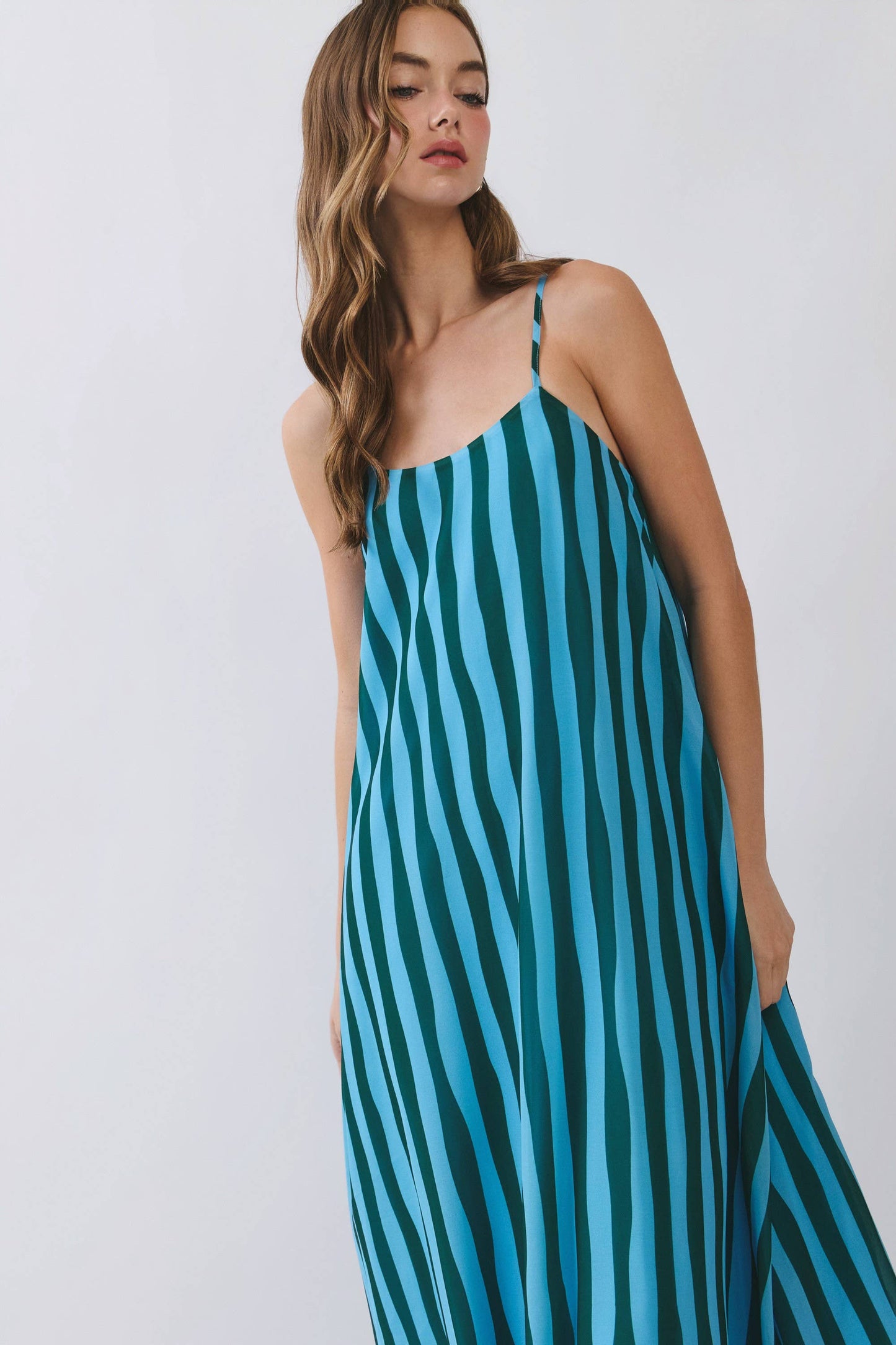 Hanna Vertical Striped Scoop Neck Slip Maxi Dress