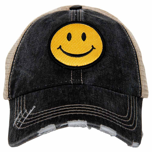 Happy Face Trucker Hat: Black