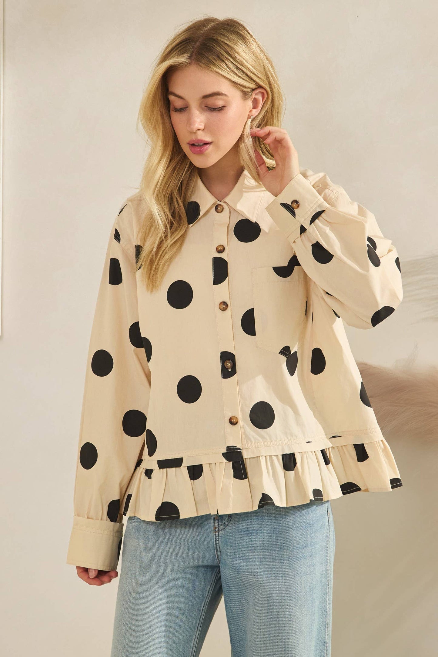 Kip Polka Dot Ruffle Hem Top