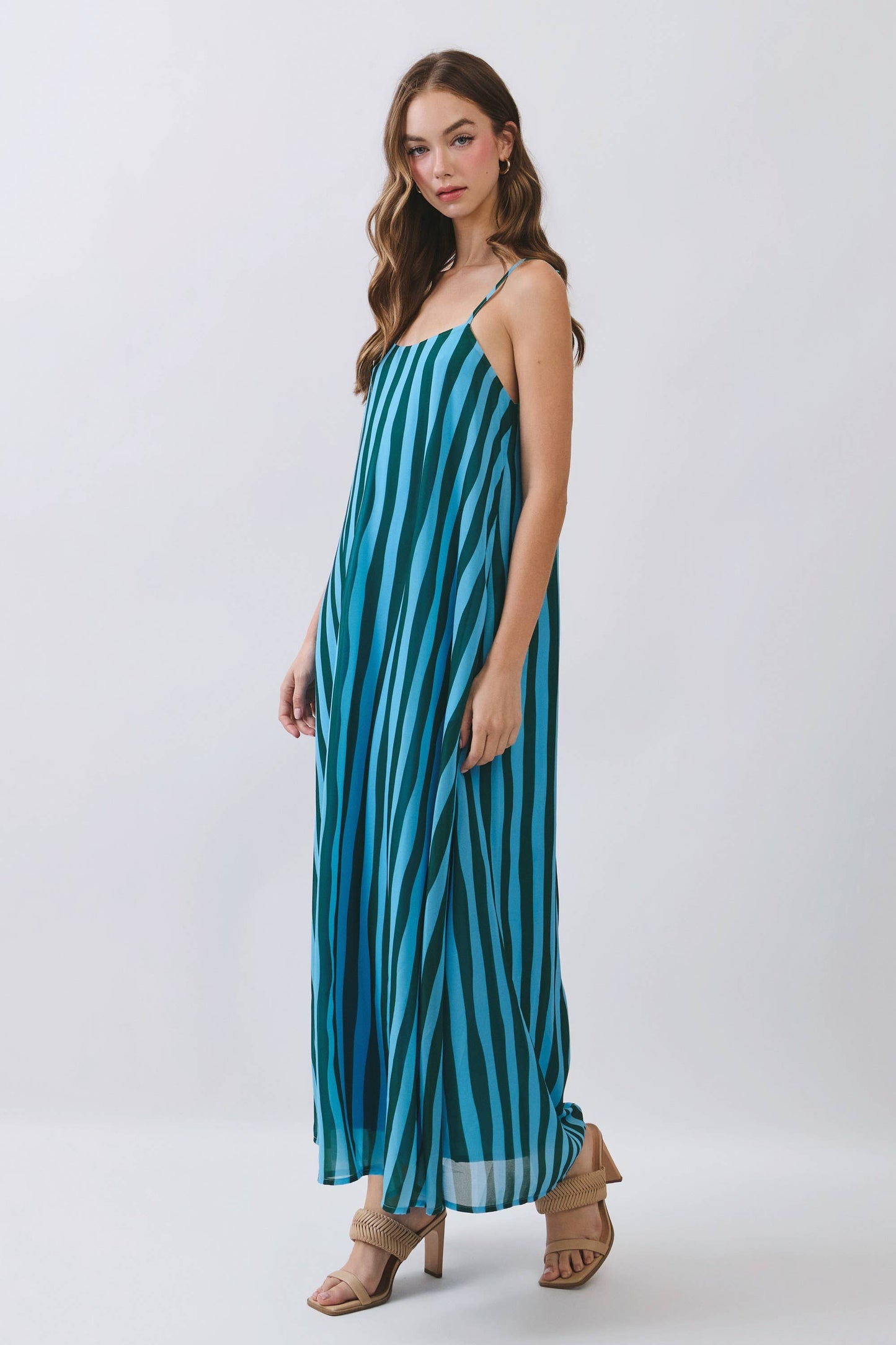 Hanna Vertical Striped Scoop Neck Slip Maxi Dress