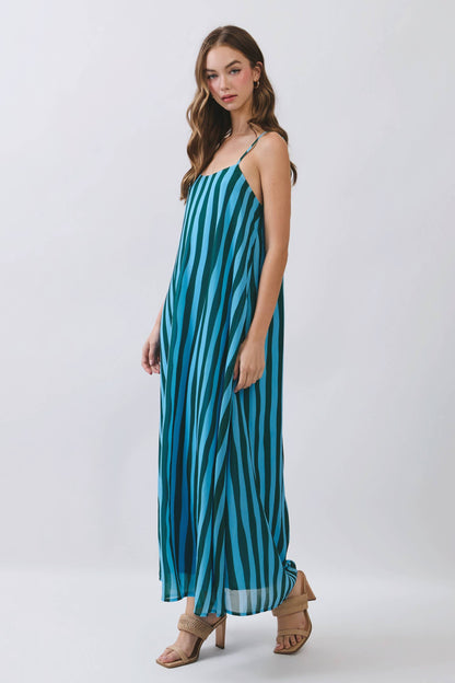 Hanna Vertical Striped Scoop Neck Slip Maxi Dress