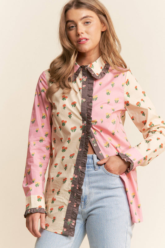 Annie Printed Button-Up Top