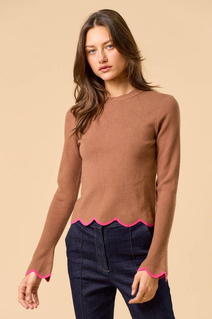 Play Date Scallop Edge Sleeve Sweater Top