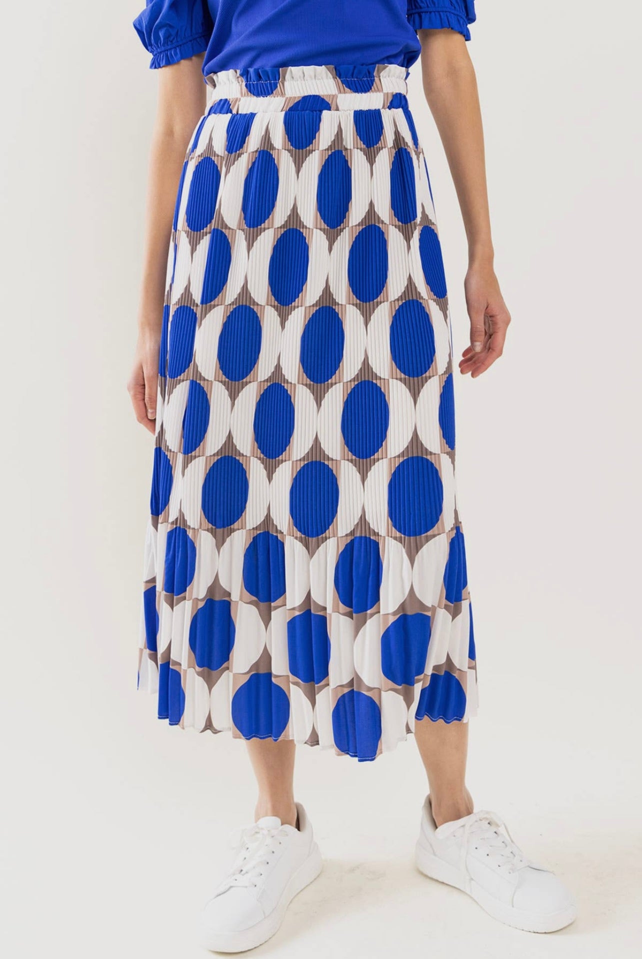 Geometric Print Pleated Long Skirt