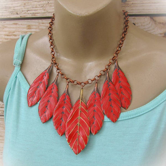 Gypsy Leaf Red Statement Necklace