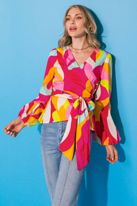 Shiny Penny Wrap Top