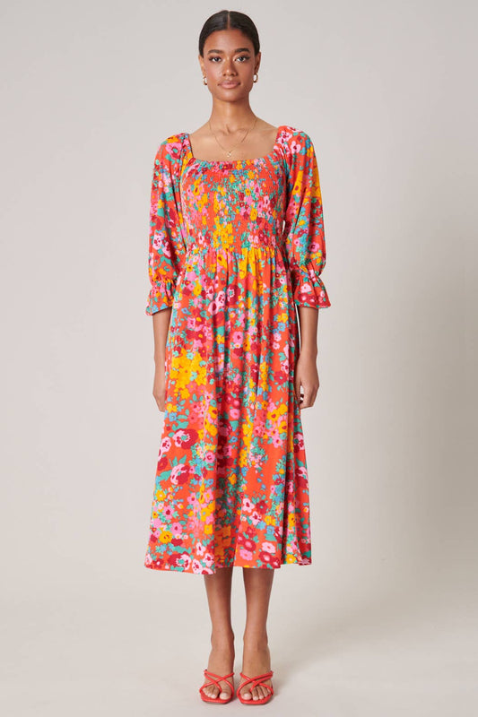 Francesca Wildflower Denni Smocked Midi Dress