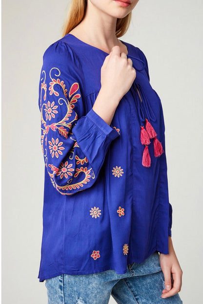 Flower Power Blue Embroidered Tunic