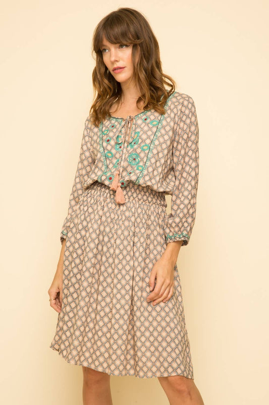 Peaceful Breeze Embroidered Printed Dress