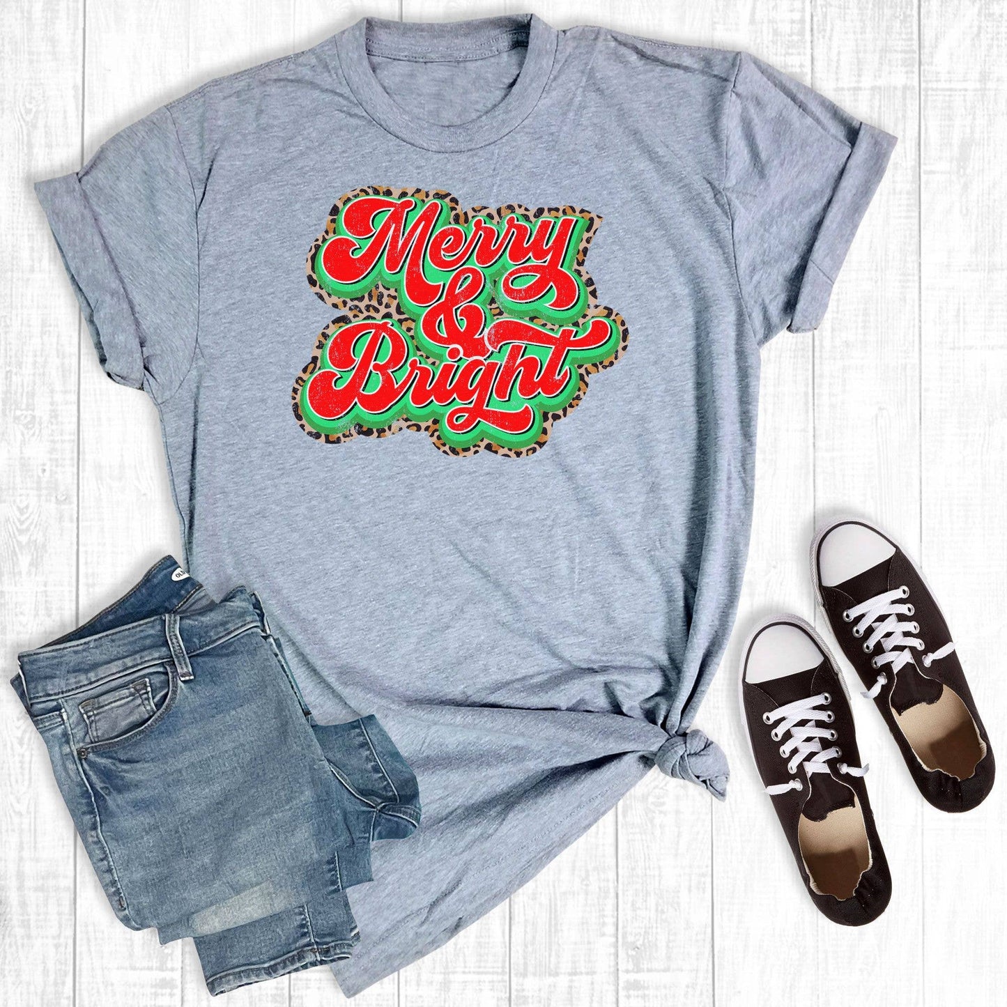 Retro Leopard Merry and Bright Graphic Tee