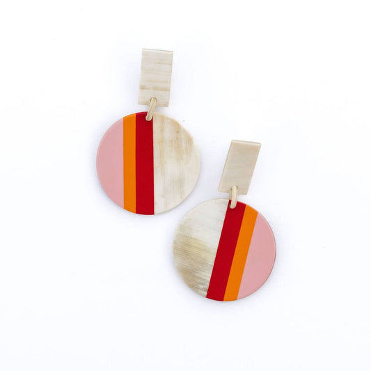 Pink Dancer Circle Stripe Earrings-Sunshine Tienda