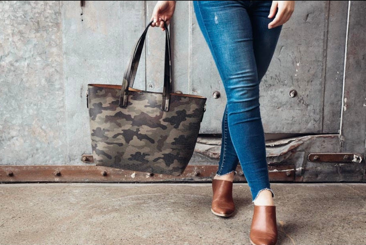 Camouflage Perforated Leather Handbag