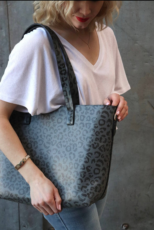 Black Cheetah Perforated Leather Handbag