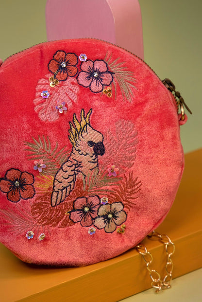 Cockatoo Velvet Embroidered Bag