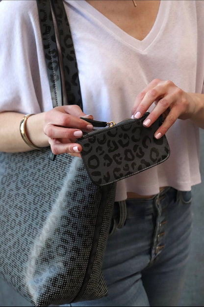 Black Cheetah Perforated Leather Handbag