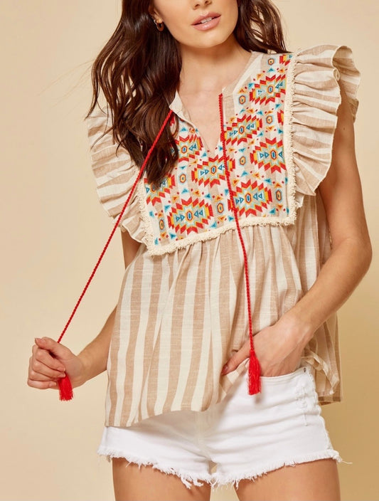 Geo Embroidered Top