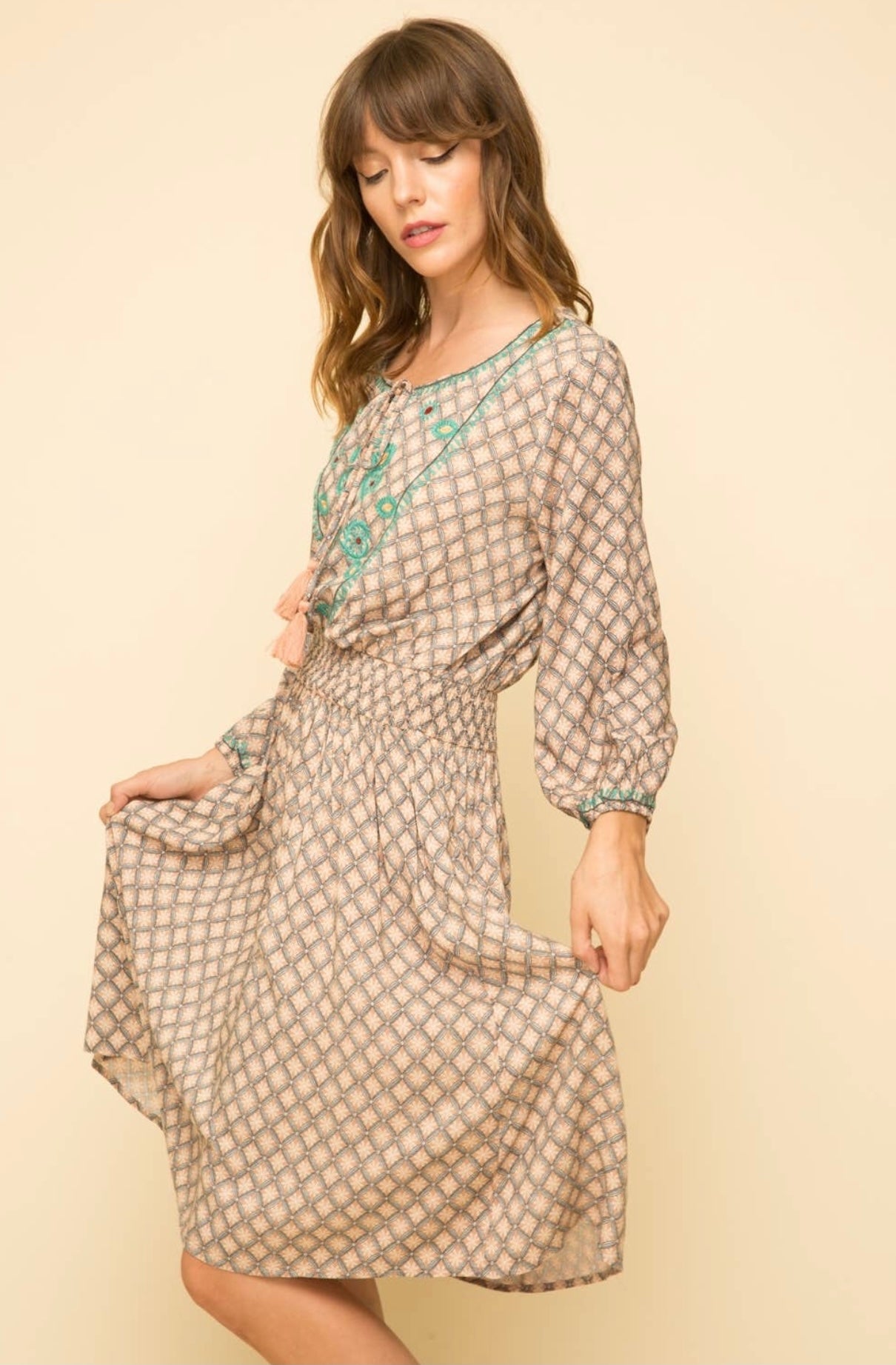Peaceful Breeze Embroidered Printed Dress