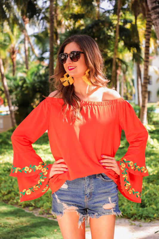 Hawaiian Holiday Embroidered Top