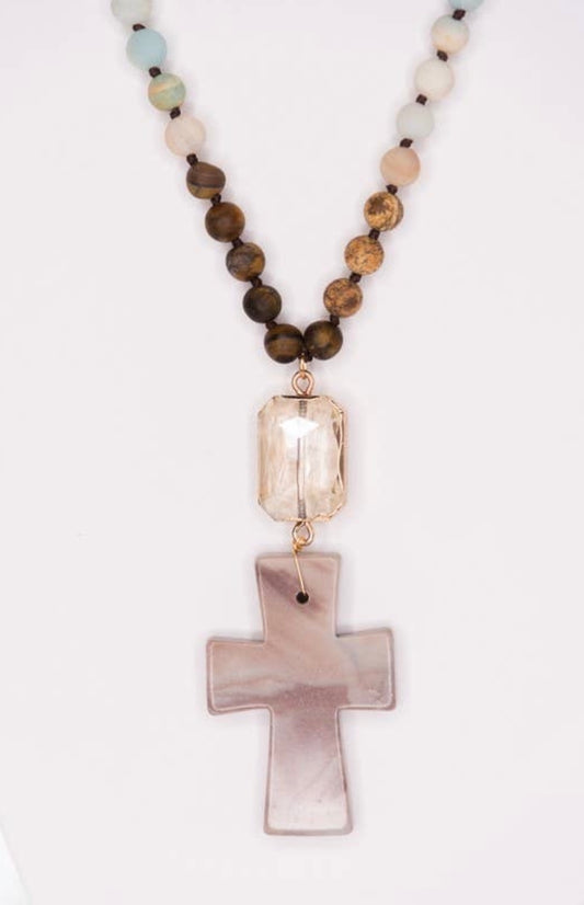 Beaded Cross Long Necklace