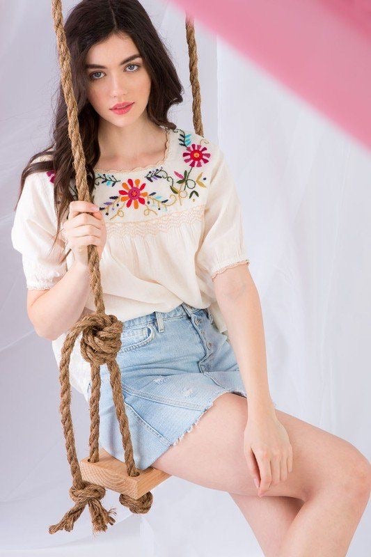 Floral Fantasy Embroidered Top-THML