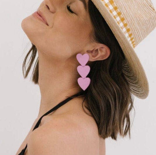 Matte Pink Heart Earrings-Sunshine Tienda