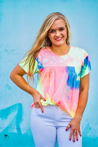 Dixie Tie Dye Embroidered Top