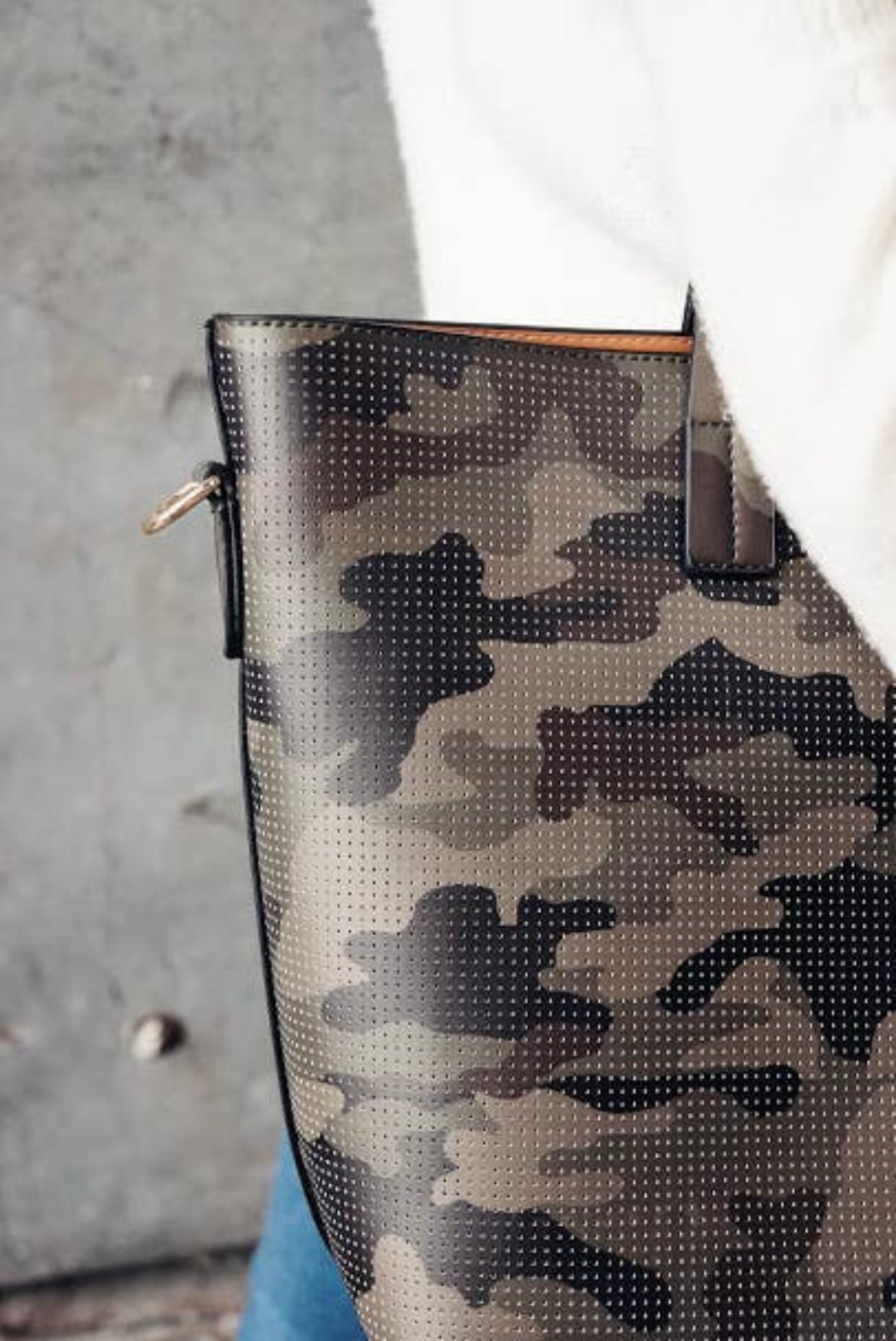 Camouflage Perforated Leather Handbag