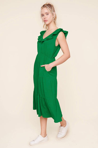 Elaine Ruffle Tiered Midi Dress