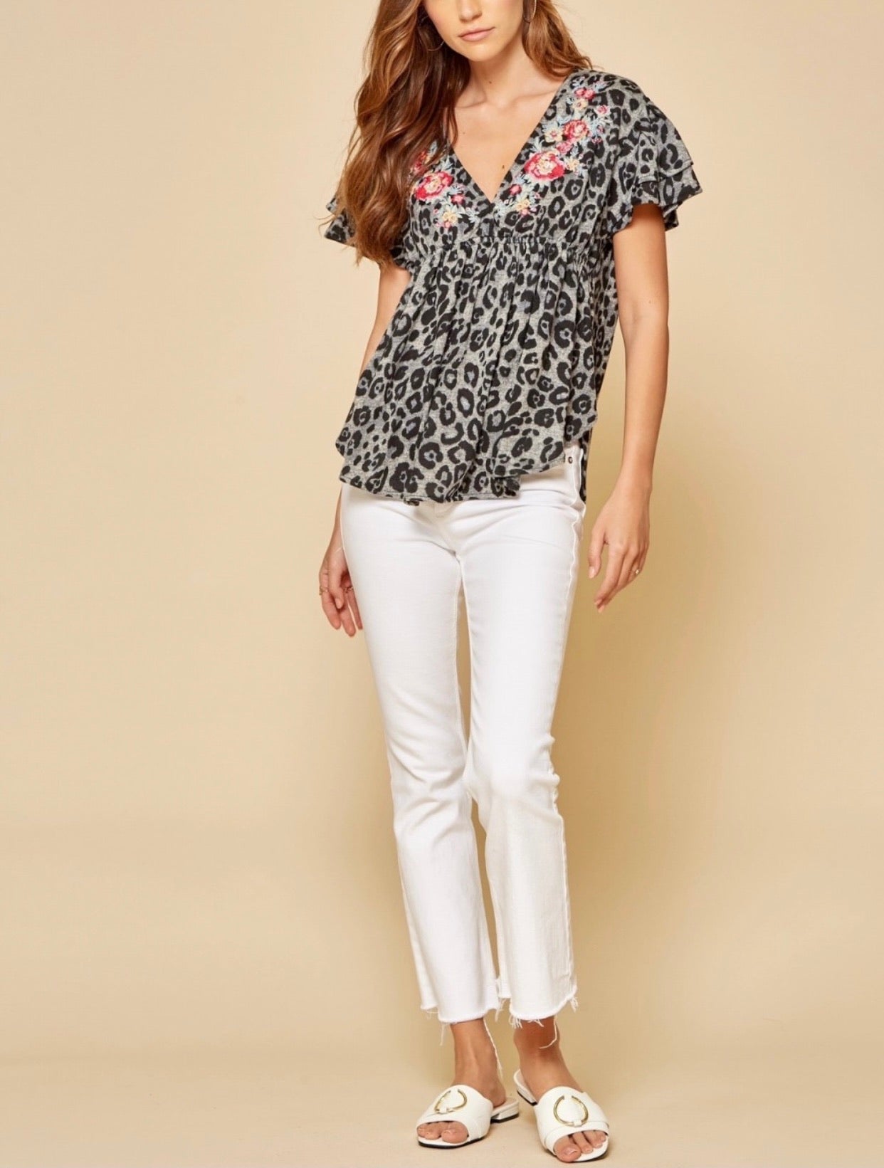 Sassy Leopard Embroidered Top
