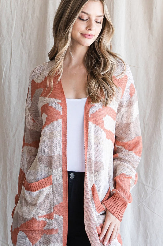 Brick by Brick Long Duster Camo Cardigan