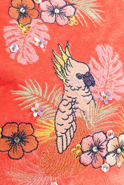 Cockatoo Velvet Embroidered Bag